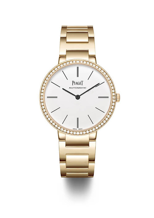 Piaget Altiplano 34毫米金質鍊帶鑲鑽腕錶。